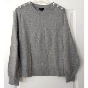 J Crew Lambswool Blend Sweater Womens XL Jeweled Shoulder‎ Buttons Gray NEW